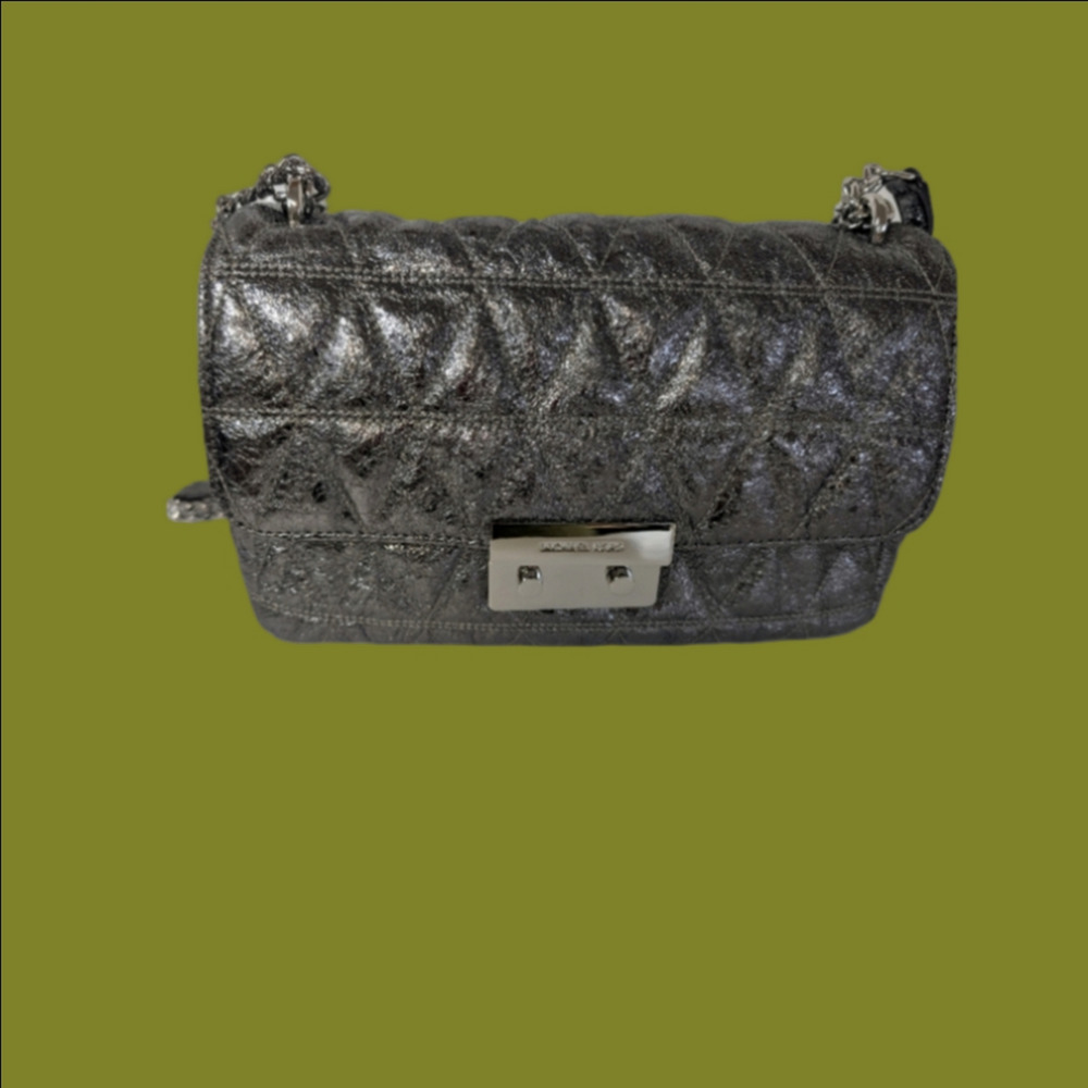 Bag Michael Kors "Sloan" Metallic Silver Quilted Women's Bag Crossbody Chain NWT
